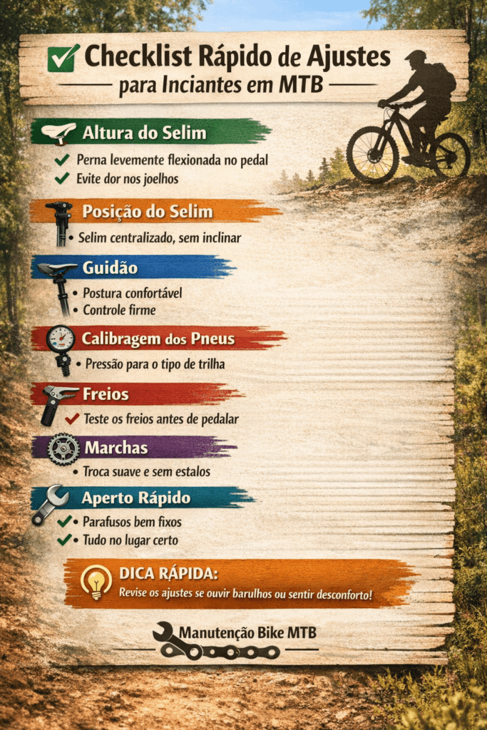 Checklist rápido de ajustes para iniciantes em MTB